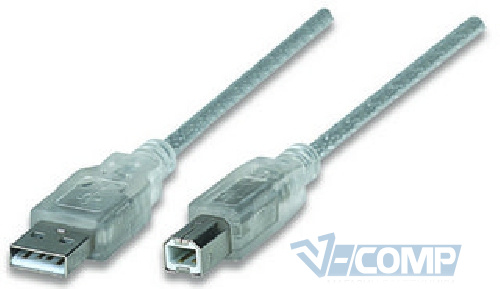 Кабель USB 2.0 AM-BM Manhattan, silver