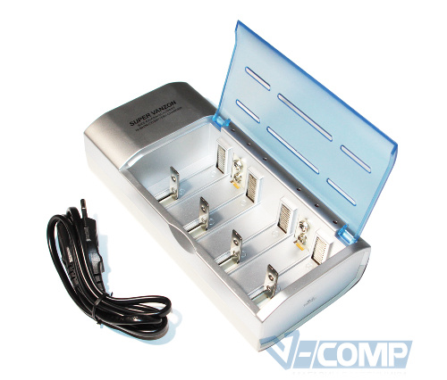 Зарядное устройство Super Vanzon C821BW, 2AA/2AAA/C/D/9V, Silver