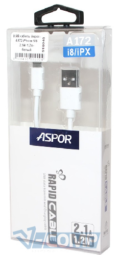 Кабель Aspor A172 2.1A USB - Lightning, 1.2м, White (A172 White)