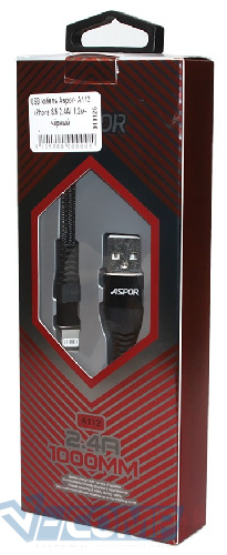 Кабель Aspor A112 2.4A USB - Lightning, 1м, Black (A112 Lightning Black)