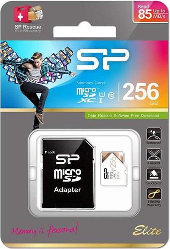 Карта памяти Silicon Power microSDXC UHS-I U1 Elite + SD адаптер, 256Gb, Class 10 (SP256GBSTXBU1V21SP)