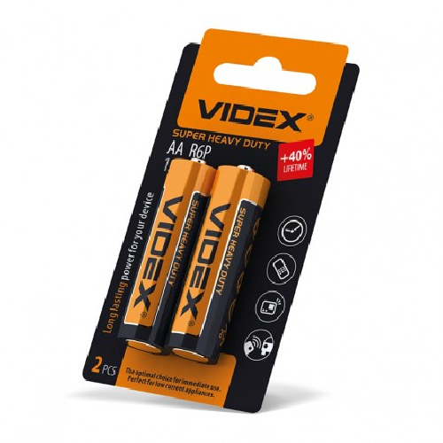 Батарейки Videx R6P/AA 2шт, солевая, 1.5V, Blister (21158)