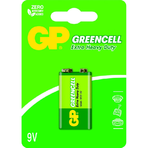 Батарейки GP GREENCELL 6F22 1шт, солевая, 9V, Blister (1604GLF-U1)
