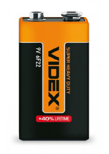 Батарейки Videx 6F22 1шт, солевая, 9V, Blister (22528)