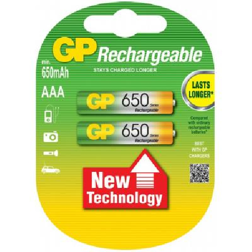Аккумулятор GP AAA, 650mAh, 2шт, 1.2V, Blister (65AAAHC-U2 / GP65AAAHC-U2)