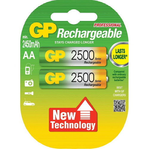 Аккумулятор GP HR06/AA, 2500mAh, 2шт, 1.2V, Blister (GP250AAHC-2UEC2)
