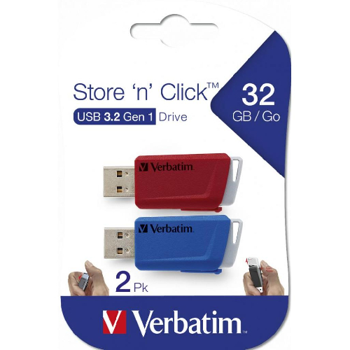 Флешка Verbatim Store‘n’Click, 2х32Gb, Red&Blue (49308)