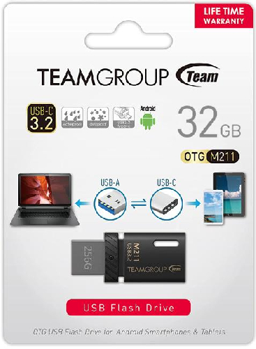 Флешка Team M211 USB3.2 OTG Type-C, 32Gb, Black (TM211332GB01)