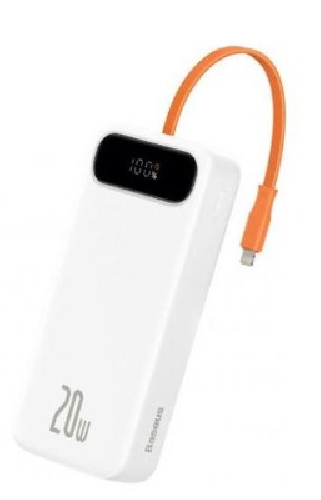 Универсальная мобильная батарея Baseus Block Digital Display PPLK000002, 22.5W с кабелем Lightning, 20 000мАч, White (PPLK000002)