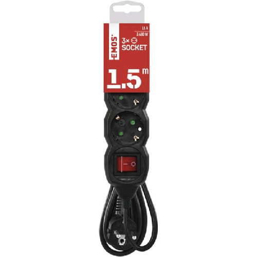 Мережевий фільтр EMOS PC1321R 3р/1.5м, Black (EMOS PC1321R)