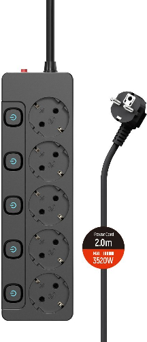 Мережевий фільтр ColorWay CW-PSEA52SBK 5р/2м, Black (CW-PSEA52SBK)