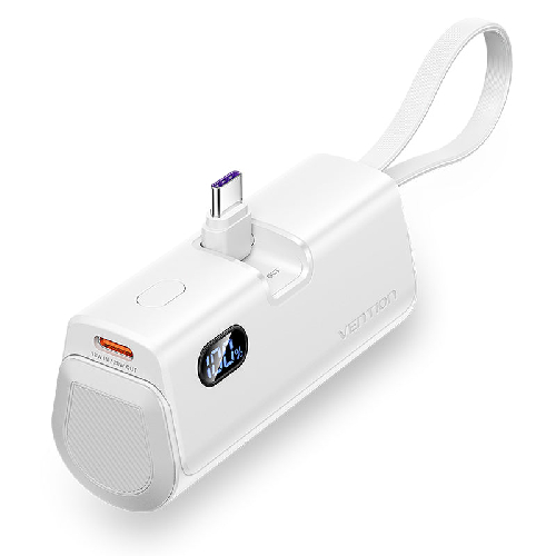 Універсальна мобільна батарея Vention 22.5W Built-in USB-C and Lightning Cables, 4 800mAh, White (FHQW0)
