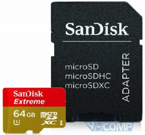 SanDisk eXtreme microSDXC UHS-I + SD адаптер, 64Gb, Class 10