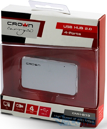 USB концентратор Crown USB 2.0 HAB Hi-speed Silver (CMH-B19)