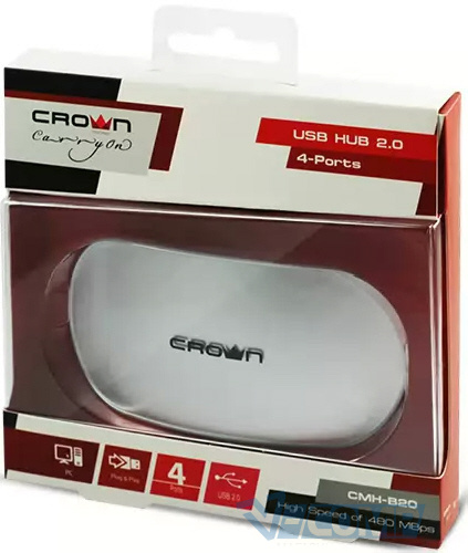 USB концентратор Crown USB 2.0 HAB Hi-speed Silver (CMH-B20)