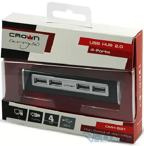 USB концентратор Crown USB 2.0 HAB Hi-speed Black (CMH-B21)