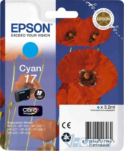 Epson Картридж 17 XP103/ 203/ 207 Cyan (C13T17024A10)