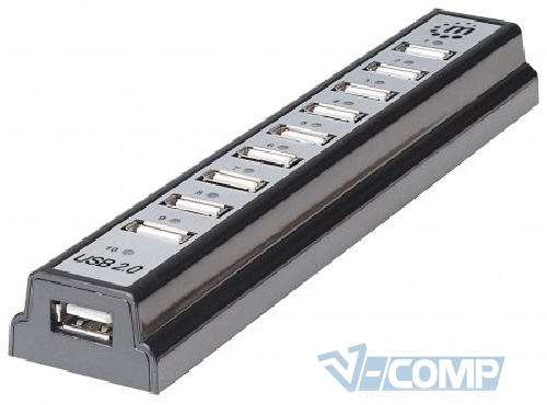 USB концентратор Manhattan Desktop 10-port USB2.0 Black/Silver (161572)