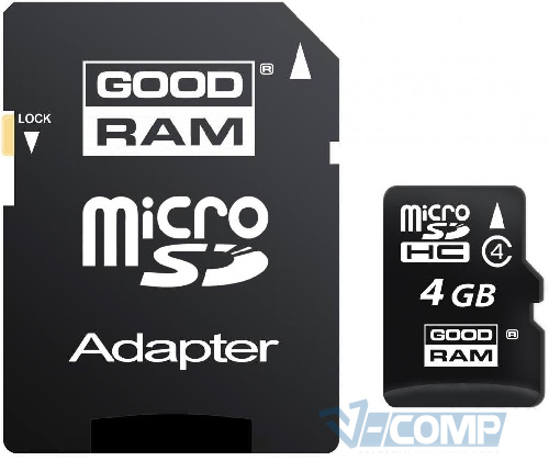 GoodRAM microSDHC + SD адаптер, 4Gb, Class 4 (M40A-0040R11)