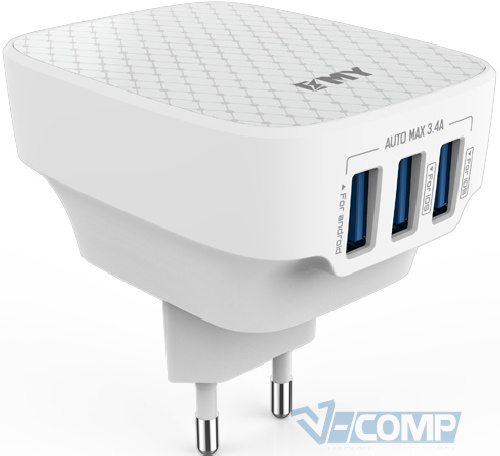 Сетевое зарядное устройство EMY 3xUSB 3.4A White