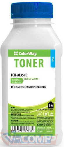 Тонер ColorWay для HP CLJ Pro 300/400/M351/451, 80g, Cyan (TCH-M351C)