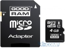 GoodRAM microSDHC + SD адаптер, 4Gb, Class 4 (M40A-0040R11)